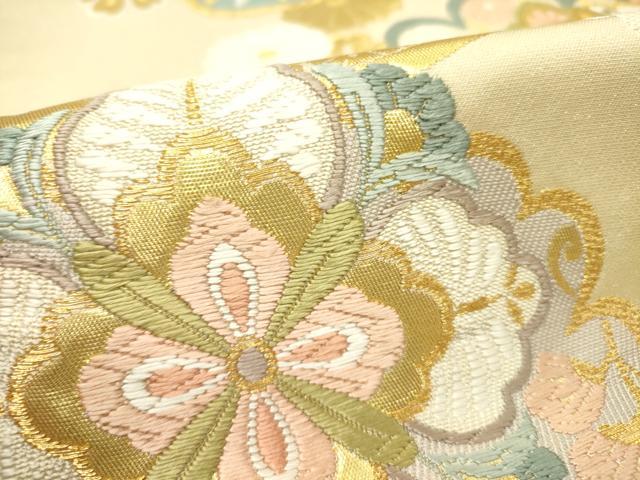 平和屋着物●六通柄袋帯　唐織　正倉院貝合わせ花文　金糸　正絹　逸品　DABD0185op
