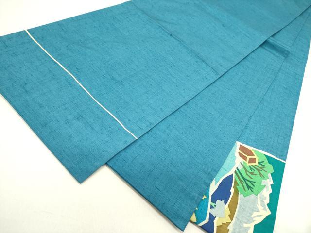 平和屋着物●太鼓柄袋帯　紬地　型染　風景文　正絹　逸品　DABD0190op