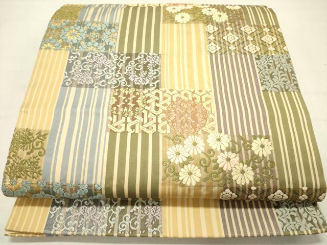 平和屋着物●六通柄袋帯　唐織　花唐草文　金糸　正絹　逸品　DABD0191op