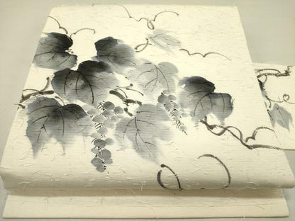 平和屋着物●九寸名古屋帯　作家物　手描き　髭紬　蔦の葉文　正絹　逸品　DABD0192op