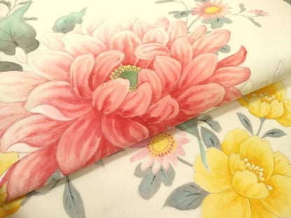 平和屋着物●塩瀬　九寸名古屋帯　手描き　草花　正絹　逸品　DABD0194op