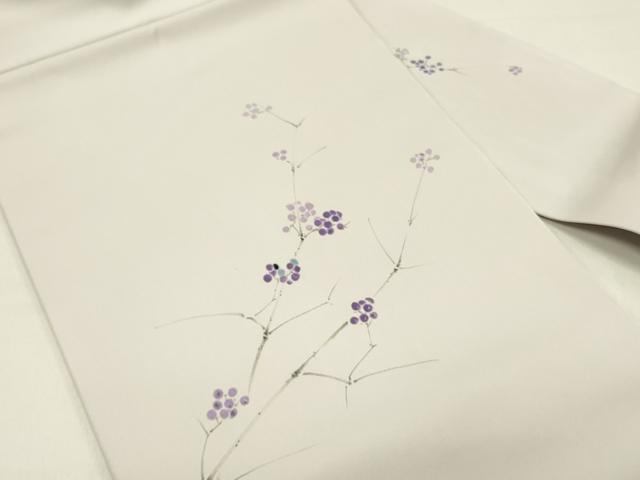 平和屋着物●塩瀬　九寸名古屋帯　手描き　南天文　正絹　逸品　DABD0195op