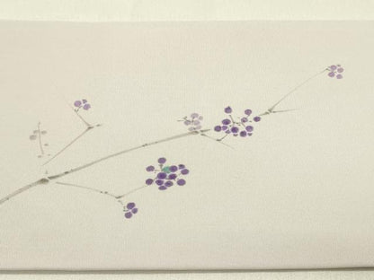 平和屋着物●塩瀬　九寸名古屋帯　手描き　南天文　正絹　逸品　DABD0195op
