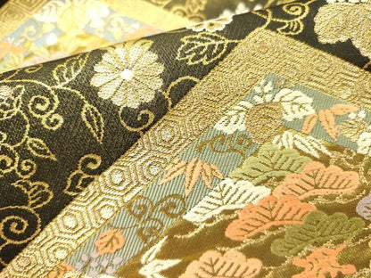 平和屋着物●西陣　服部織物謹製　六通柄袋帯　唐織　花菱文　黒地　金糸　正絹　逸品　DABD0200op