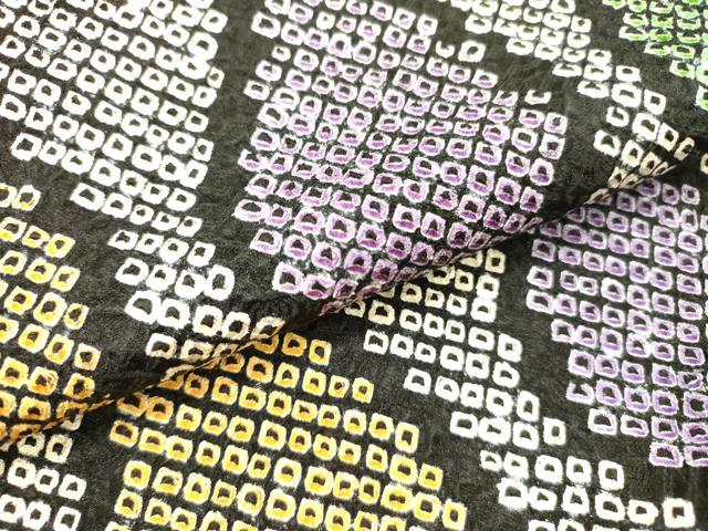平和屋着物●九寸名古屋帯　総絞り　立涌文　黒地　正絹　逸品　DABD0202op