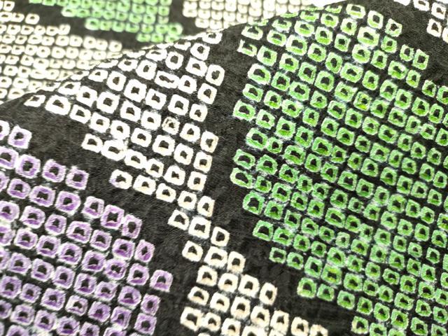 平和屋着物●九寸名古屋帯　総絞り　立涌文　黒地　正絹　逸品　DABD0202op