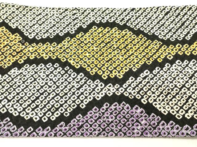 平和屋着物●九寸名古屋帯　総絞り　立涌文　黒地　正絹　逸品　DABD0202op