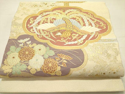 平和屋着物●爪掻き本綴れ　太鼓柄袋帯　鳳凰菊文　金糸　正絹　逸品　DABD0203op