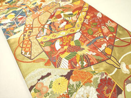 平和屋着物●唐織・西陣の老舗・名門・藤原織物　六通柄袋帯　唐織　小袖宝箱文　本金箔　上代120万　正絹　逸品　未使用　DABD0206op