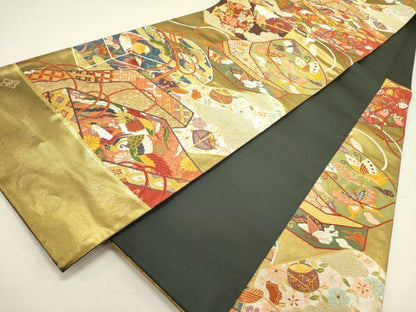 平和屋着物●唐織・西陣の老舗・名門・藤原織物　六通柄袋帯　唐織　小袖宝箱文　本金箔　上代120万　正絹　逸品　未使用　DABD0206op