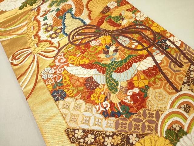 平和屋着物●西陣　河合美術織物謹製　六通柄袋帯　唐織　鳳凰花文箱文　本金箔　上代98万　証紙付き　正絹　逸品　DABD0207op
