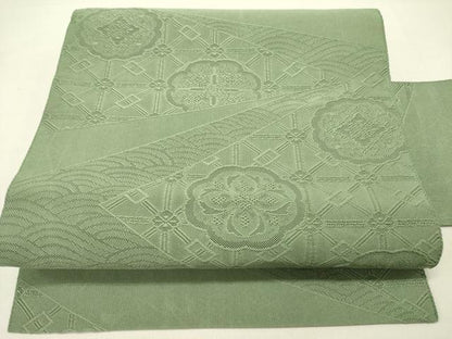 平和屋着物●爪掻き本綴れ　八寸名古屋帯　花菱文　柳染色　正絹　逸品　DABD0208op
