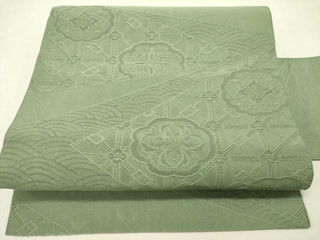 平和屋着物●爪掻き本綴れ　八寸名古屋帯　花菱文　柳染色　正絹　逸品　DABD0208op