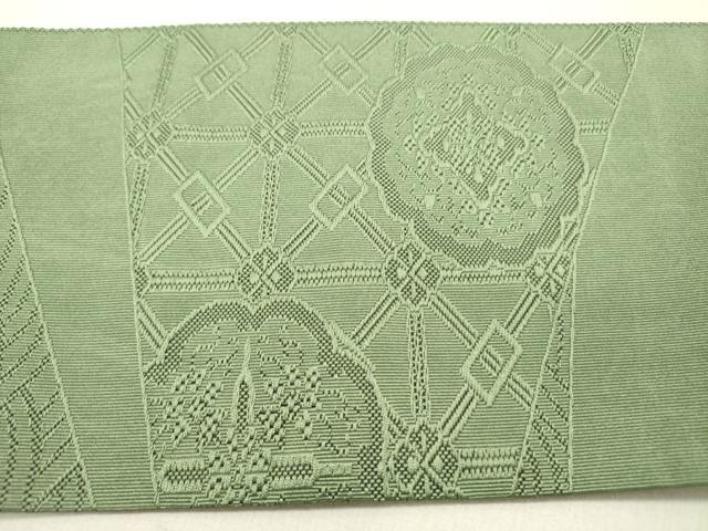 平和屋着物●爪掻き本綴れ　八寸名古屋帯　花菱文　柳染色　正絹　逸品　DABD0208op