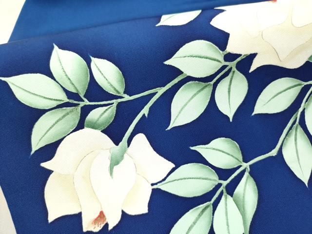平和屋着物●塩瀬　九寸名古屋帯　手描き　牡丹　金彩　正絹　逸品　DABD0212op