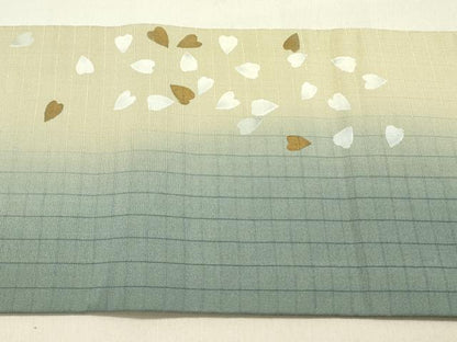 平和屋着物●九寸名古屋帯　紬地　型染　草花　正絹　逸品　DABD0217op