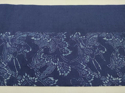 平和屋着物●九寸名古屋帯　作家物　紬地　藍　型染　花鳥文　正絹　逸品　DABD0221op