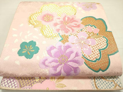 平和屋着物●両面　六通柄袋帯　唐織　舞桜　金糸　正絹　逸品　DABD0223op