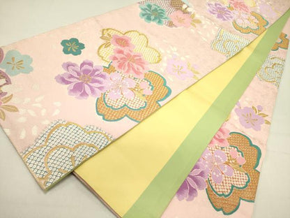 平和屋着物●両面　六通柄袋帯　唐織　舞桜　金糸　正絹　逸品　DABD0223op