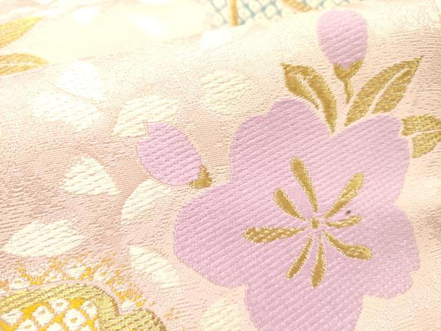 平和屋着物●両面　六通柄袋帯　唐織　舞桜　金糸　正絹　逸品　DABD0223op