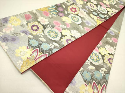 平和屋着物●六通柄袋帯　唐織　正倉院花文　舞桜　金銀糸　正絹　逸品　DABD0226op