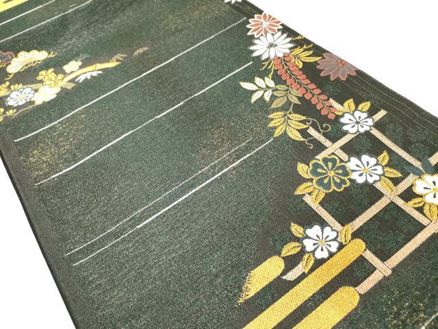 平和屋着物●染色作家　草野一騎　六通柄袋帯　唐織　草花　金糸　正絹　逸品　DABD0231op