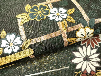 平和屋着物●染色作家　草野一騎　六通柄袋帯　唐織　草花　金糸　正絹　逸品　DABD0231op