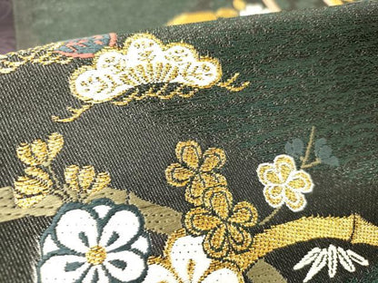 平和屋着物●染色作家　草野一騎　六通柄袋帯　唐織　草花　金糸　正絹　逸品　DABD0231op