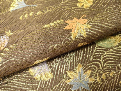 平和屋着物●ファッションデザイナー 花井幸子　両面　六通柄袋帯　唐織　立波花文　金糸　正絹　逸品　DABD0239op