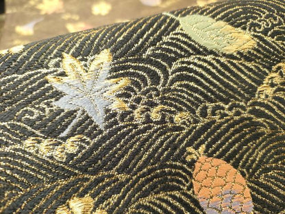 平和屋着物●ファッションデザイナー 花井幸子　両面　六通柄袋帯　唐織　立波花文　金糸　正絹　逸品　DABD0239op