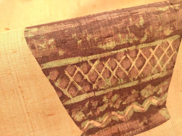 平和屋着物●九寸名古屋帯　作家物　紬地　陶器花文　ろうけつ染め　正絹　逸品　DABD0240op