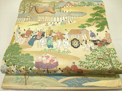 平和屋着物●西陣　川島織物　太鼓柄　本袋帯　大名行列　金糸　正絹　逸品　DABD0243op