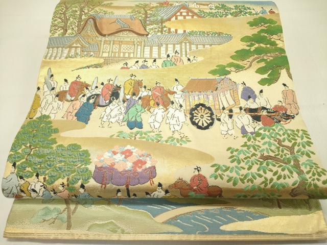 平和屋着物●西陣　川島織物　太鼓柄　本袋帯　大名行列　金糸　正絹　逸品　DABD0243op
