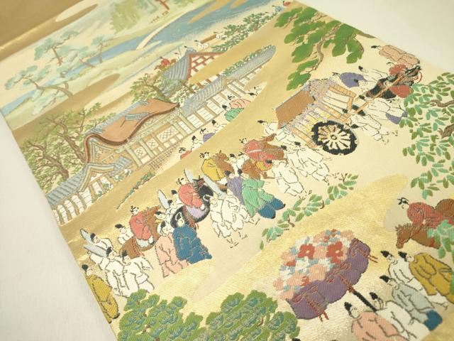 平和屋着物●西陣　川島織物　太鼓柄　本袋帯　大名行列　金糸　正絹　逸品　DABD0243op