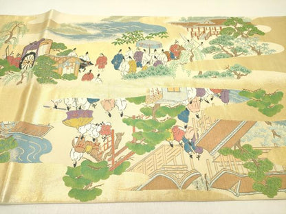 平和屋着物●西陣　川島織物　太鼓柄　本袋帯　大名行列　金糸　正絹　逸品　DABD0243op