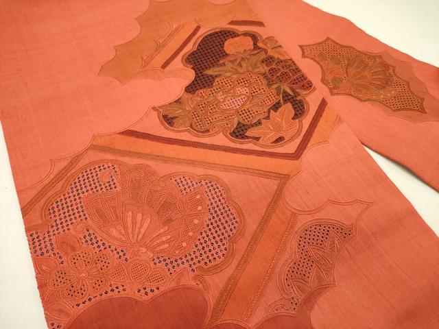 平和屋着物●中国三大刺繍　スワトウ刺繍　汕頭刺繍　総刺繍　九寸名古屋帯　紬地　舞蝶花文　正絹　逸品　DABD0244op