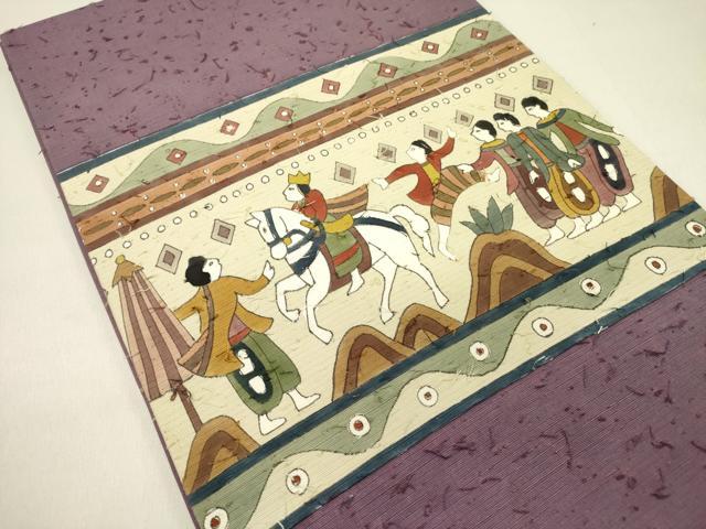 平和屋着物●九寸開き名古屋帯　作家物　髭紬　人物文　正絹　逸品　DABD0251op