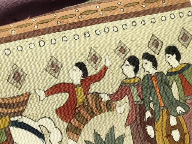 平和屋着物●九寸開き名古屋帯　作家物　髭紬　人物文　正絹　逸品　DABD0251op
