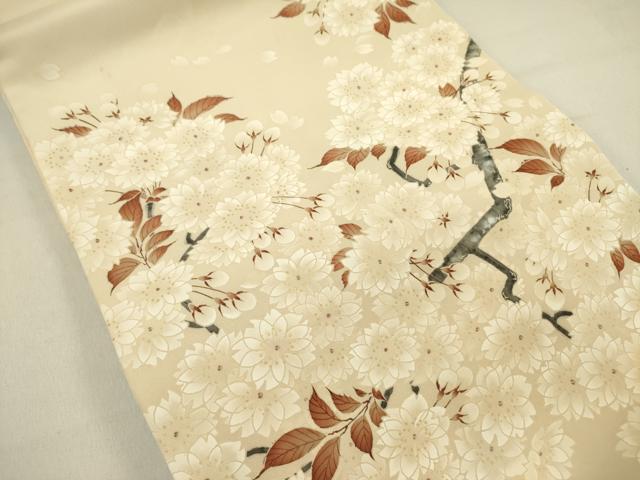 平和屋着物●塩瀬　九寸開き名古屋帯　作家物　枝花　金彩　正絹　逸品　DABD0257op