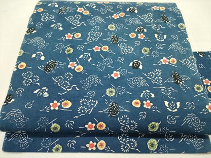 平和屋着物●全通柄九寸名古屋帯　紬地　型染　花鳥文　正絹　逸品　DABD0258op