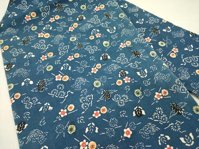 平和屋着物●全通柄九寸名古屋帯　紬地　型染　花鳥文　正絹　逸品　DABD0258op