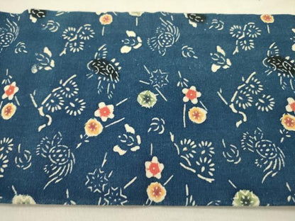 平和屋着物●全通柄九寸名古屋帯　紬地　型染　花鳥文　正絹　逸品　DABD0258op