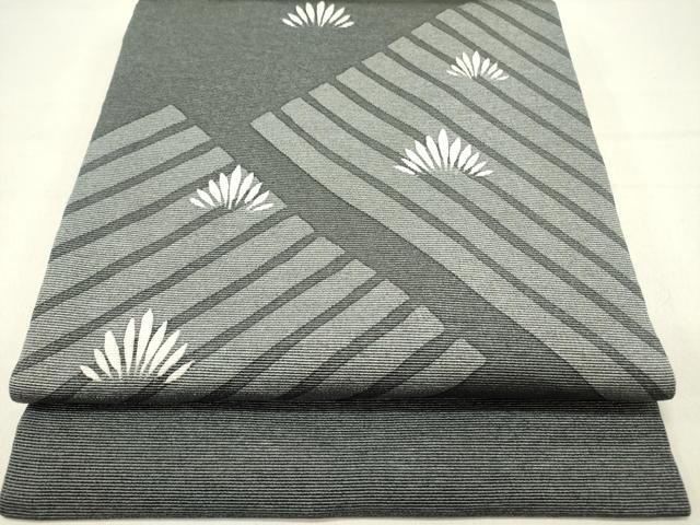 平和屋着物●ろう彩工芸　奥村一心　九寸名古屋帯　草葉文　正絹　逸品　DABD0261op
