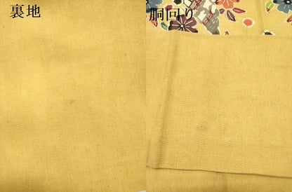平和屋着物●九寸名古屋帯　紬地　型染　舞桜　扇面花文　正絹　逸品　DABD0263op