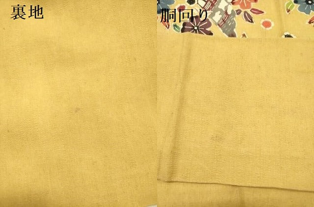 平和屋着物●九寸名古屋帯　紬地　型染　舞桜　扇面花文　正絹　逸品　DABD0263op
