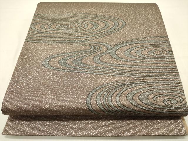 平和屋着物●染色作家　斉藤三才　両面　太鼓柄袋帯　三才鳥　流水文　銀通し地　正絹　逸品　未使用　DABD0264op
