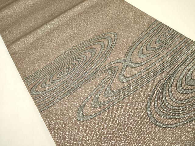 平和屋着物●染色作家　斉藤三才　両面　太鼓柄袋帯　三才鳥　流水文　銀通し地　正絹　逸品　未使用　DABD0264op