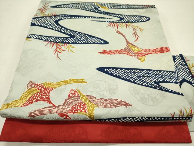 平和屋着物●九寸名古屋帯　流水飛鳥文　正絹　逸品　DABD0266op
