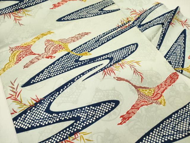 平和屋着物●九寸名古屋帯　流水飛鳥文　正絹　逸品　DABD0266op