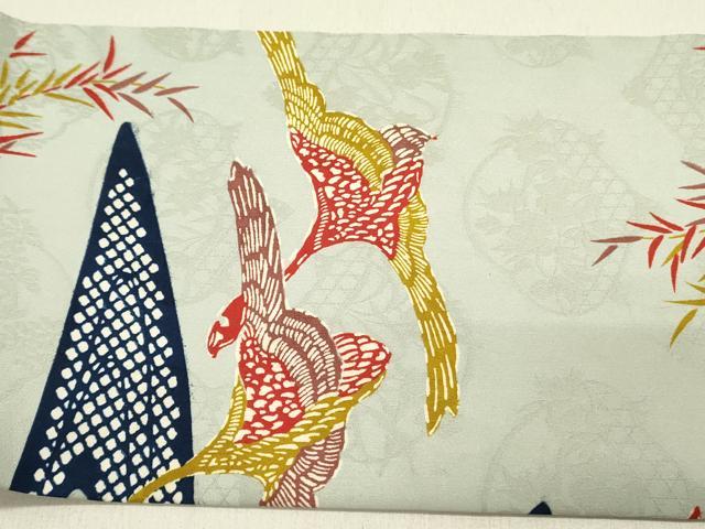 平和屋着物●九寸名古屋帯　流水飛鳥文　正絹　逸品　DABD0266op